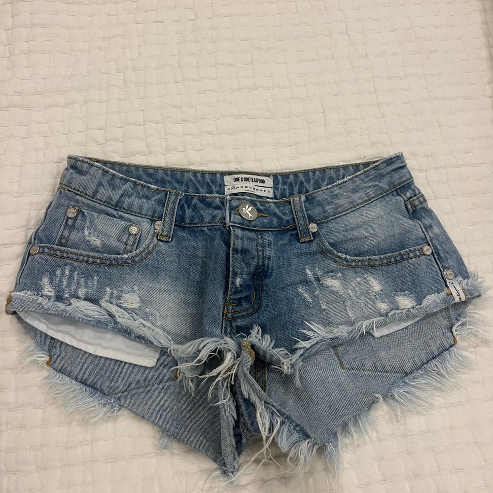 One Teaspoon Light Blue Distressed Jean Shorts